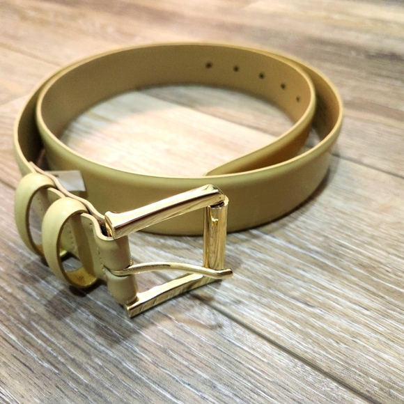 J. Crew Cream Italian Leather Gold Trim Belt Size Xlarge - Picture 1 of 5